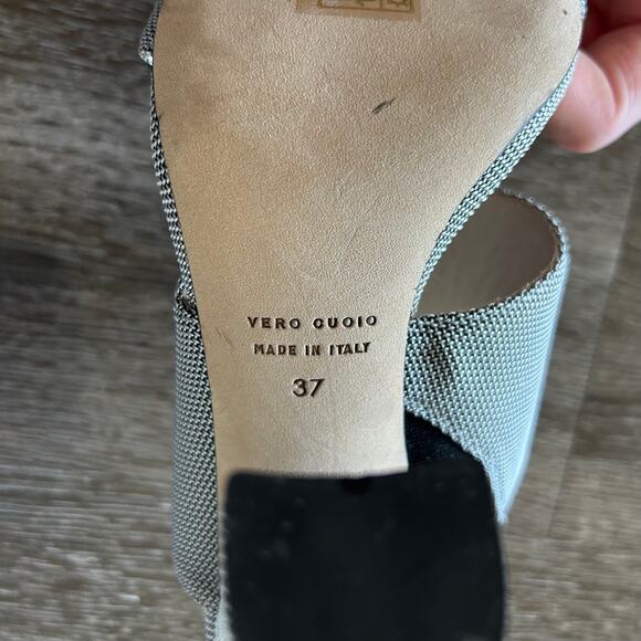Emerson Fry Block Heel Mules Size US 7 Gray Canvas Double Strap Open Toe Sandals - Picture 5 of 13